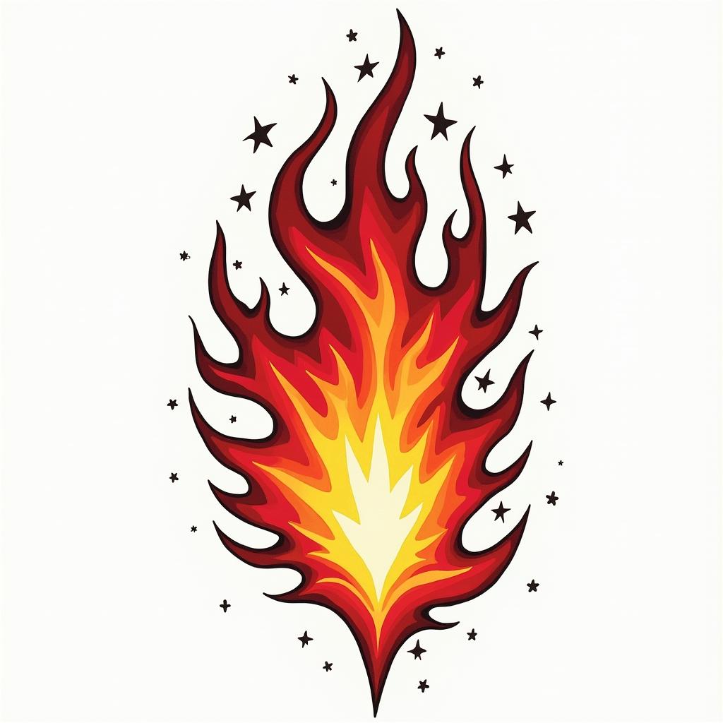 Flame outline backgroundin pop art style tattoo, featuring bold and vibrant colors, exaggerated outlines, iconic imagery, inspired by comic books and speech bubbles, comic book characters, retro pop culture