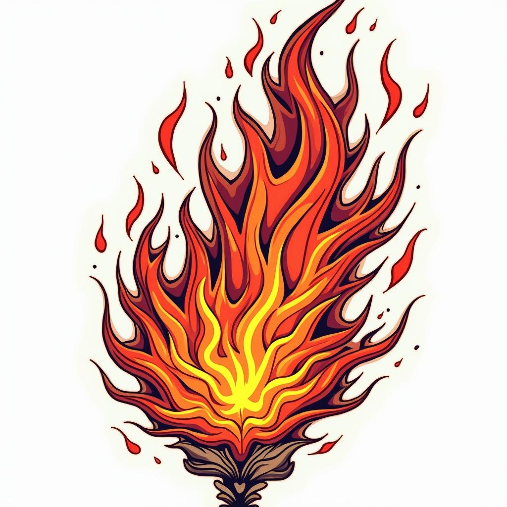 Flame outline backgroundin pop art style tattoo, featuring bold and vibrant colors, exaggerated outlines, iconic imagery, inspired by comic books and speech bubbles, comic book characters, retro pop culture - Variation 4