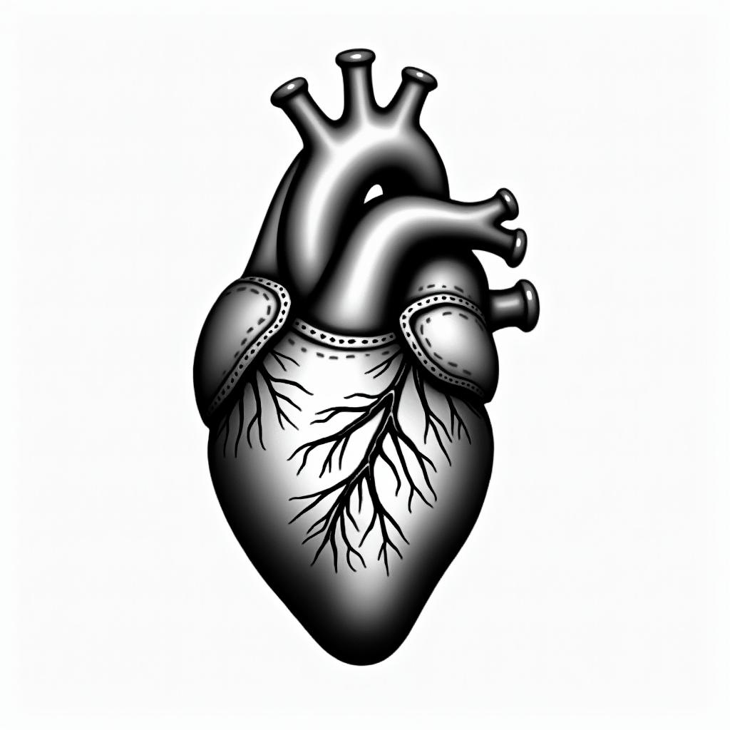 Anatomical heartin bohemian style tattoo, 8k