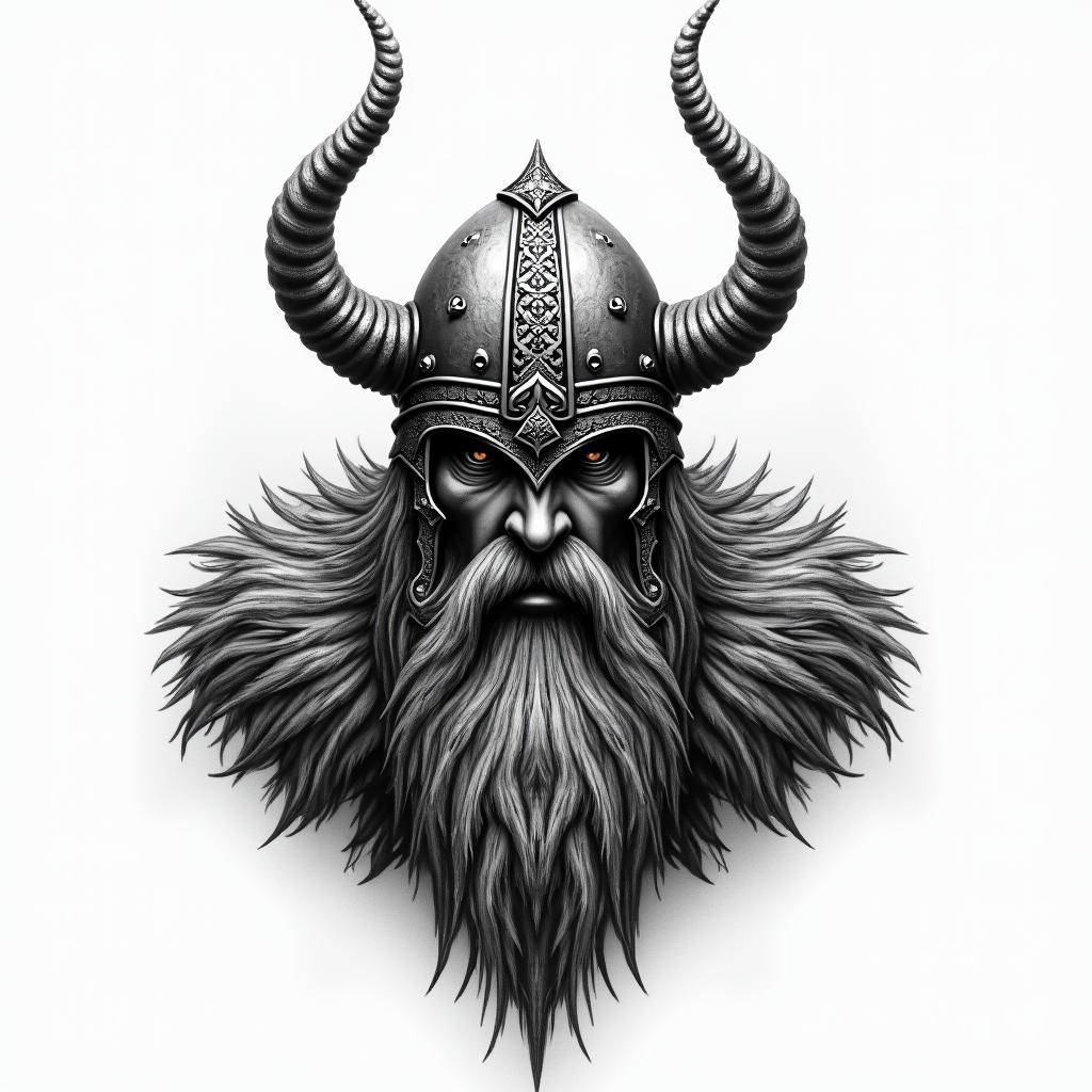Fierce Viking with intricate helmet designhigly detailed tattoo - Variation 36