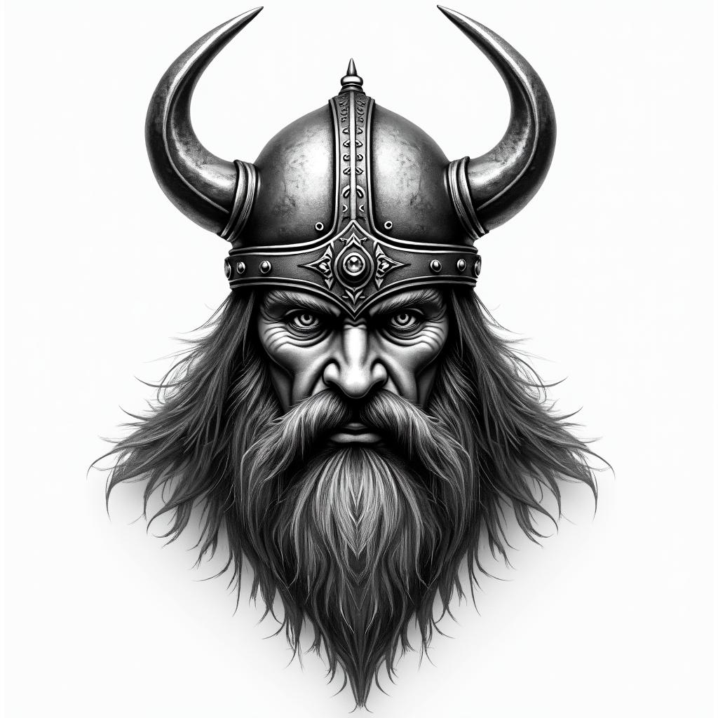 Fierce Viking with intricate helmet designhigly detailed tattoo - Variation 39