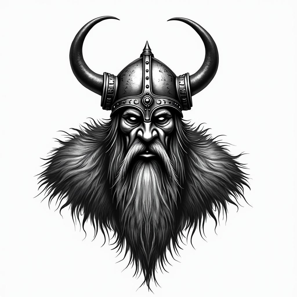Fierce Viking with intricate helmet designhigly detailed tattoo - Variation 37