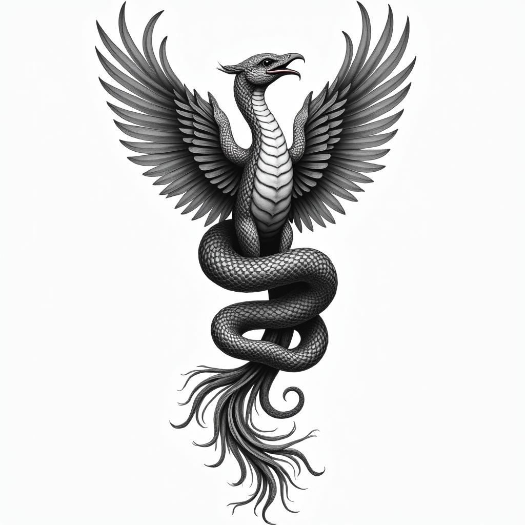Medical snakes wrapped around phoenixin new school tattoo, pop culture, modern, detailed tattoo, illustrative - Variation 5
