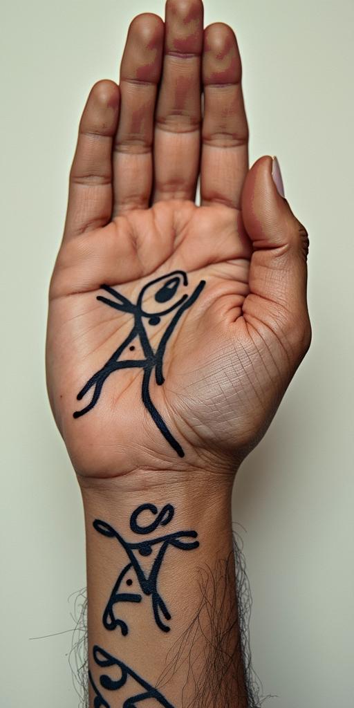 Cancer and Capricornabstract dancing figures in Keith Haring style, featuring bold black outlines and solid color fills, figures posed in dynamic and playful dance movements, minimalist design - Variation 4