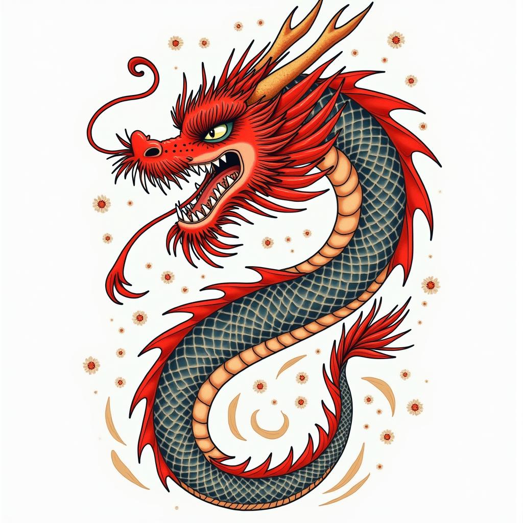 Dragon in japanese style tattoo, detailed tattoo, traditional japanese culture tattoo, mythology, 8k - Variation 2