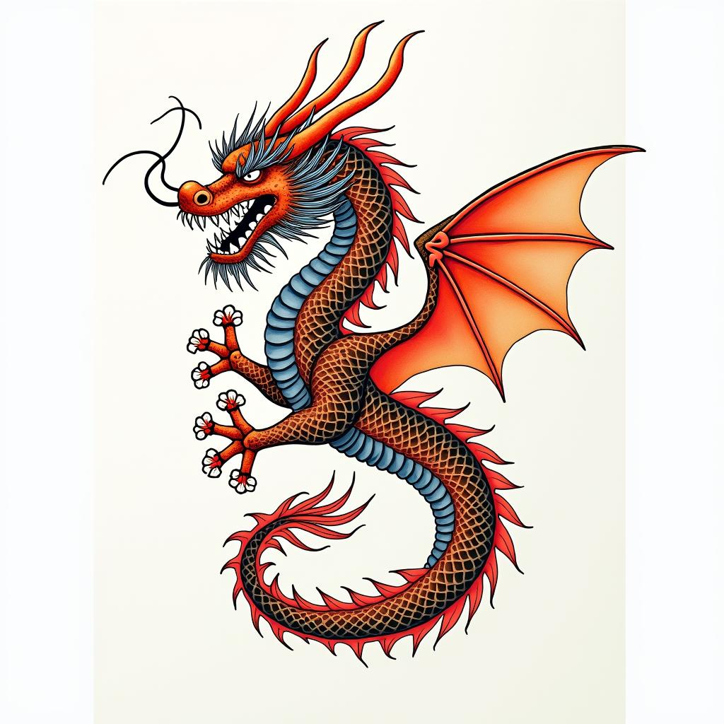 Dragon in japanese style tattoo, detailed tattoo, traditional japanese culture tattoo, mythology, 8k - Variation 4