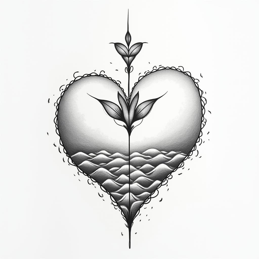 Coverup with something in remembrance of my lil brother and bffin Modest style tattoo, featuring soft, delicate line work with simple and meaningful symbols, gentle waves, a heart, evoking a sense of serenity and grace, - Variation 2