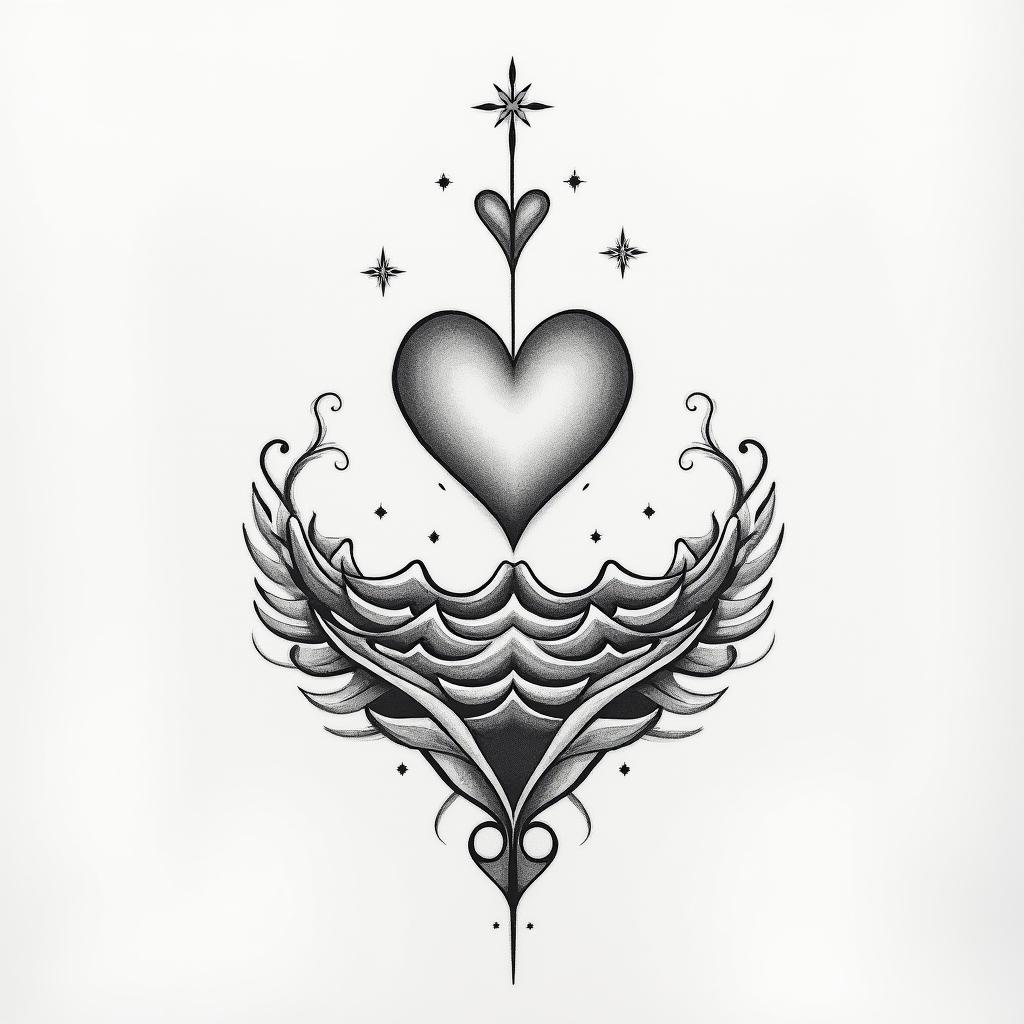 Coverup with something in remembrance of my lil brother and bffin Modest style tattoo, featuring soft, delicate line work with simple and meaningful symbols, gentle waves, a heart, evoking a sense of serenity and grace,