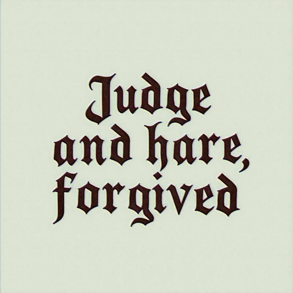 Luke 6:37 -
Judge not, and you shall not be judged: condemn not, and you shall not be condemned: forgive, and you shall be forgiven:text-based tattoo, gothic font ultra-realistic, perfectly placed, high-quality font design, photo-realistic shading, 8k, high quality, finely detailed typography - Variation 3