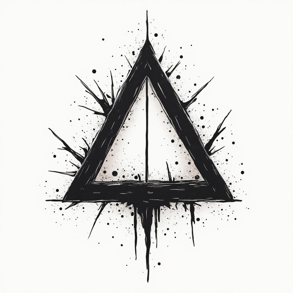 Simple triangle with a line throughin pop art style tattoo, featuring bold and vibrant colors, exaggerated outlines, iconic imagery, inspired by comic books and speech bubbles, comic book characters, retro pop culture - Variation 3