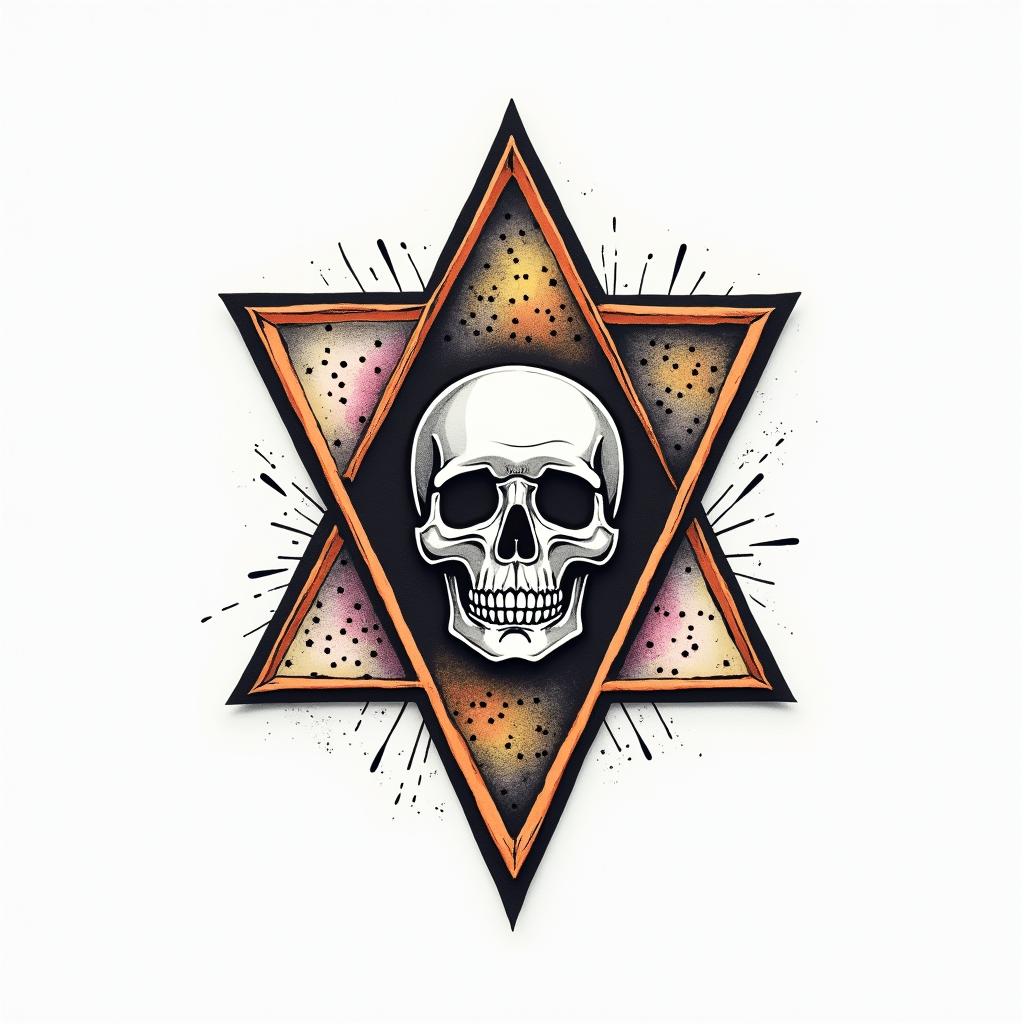 Simple triangle with a line throughin pop art style tattoo, featuring bold and vibrant colors, exaggerated outlines, iconic imagery, inspired by comic books and speech bubbles, comic book characters, retro pop culture - Variation 4