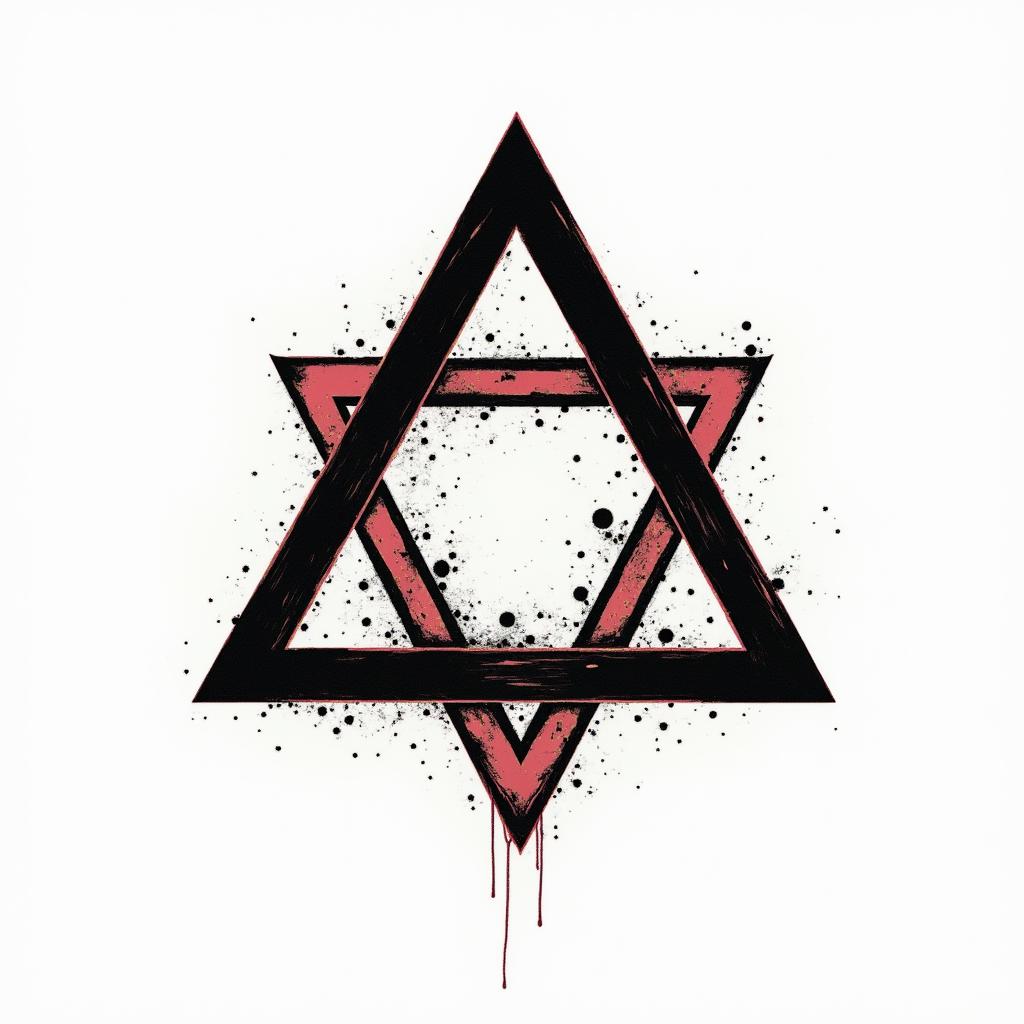 Simple triangle with a line throughin pop art style tattoo, featuring bold and vibrant colors, exaggerated outlines, iconic imagery, inspired by comic books and speech bubbles, comic book characters, retro pop culture