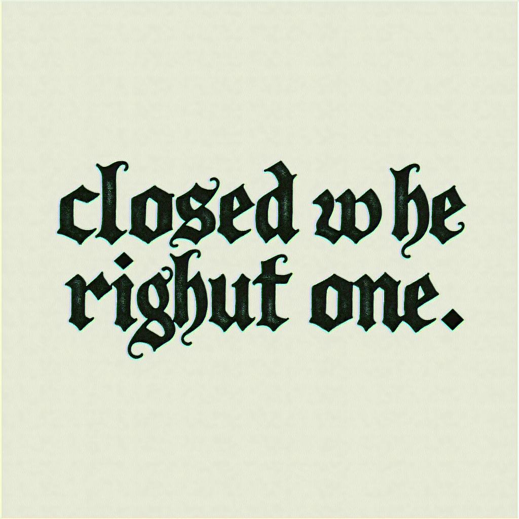 A phrase "rdc closed with the right one🤟🏻🍁text-based tattoo, gothic font ultra-realistic, perfectly placed, high-quality font design, photo-realistic shading, 8k, high quality, finely detailed typography - Variation 4