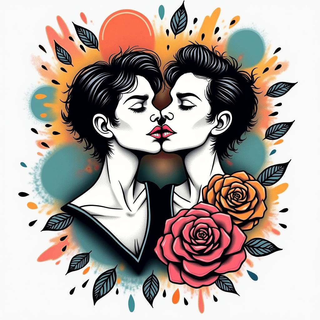 Coverup, miss little brother and bff, gone to soon.in pop art style tattoo, featuring bold and vibrant colors, exaggerated outlines, iconic imagery, inspired by comic books and speech bubbles, comic book characters, retro pop culture - Variation 3