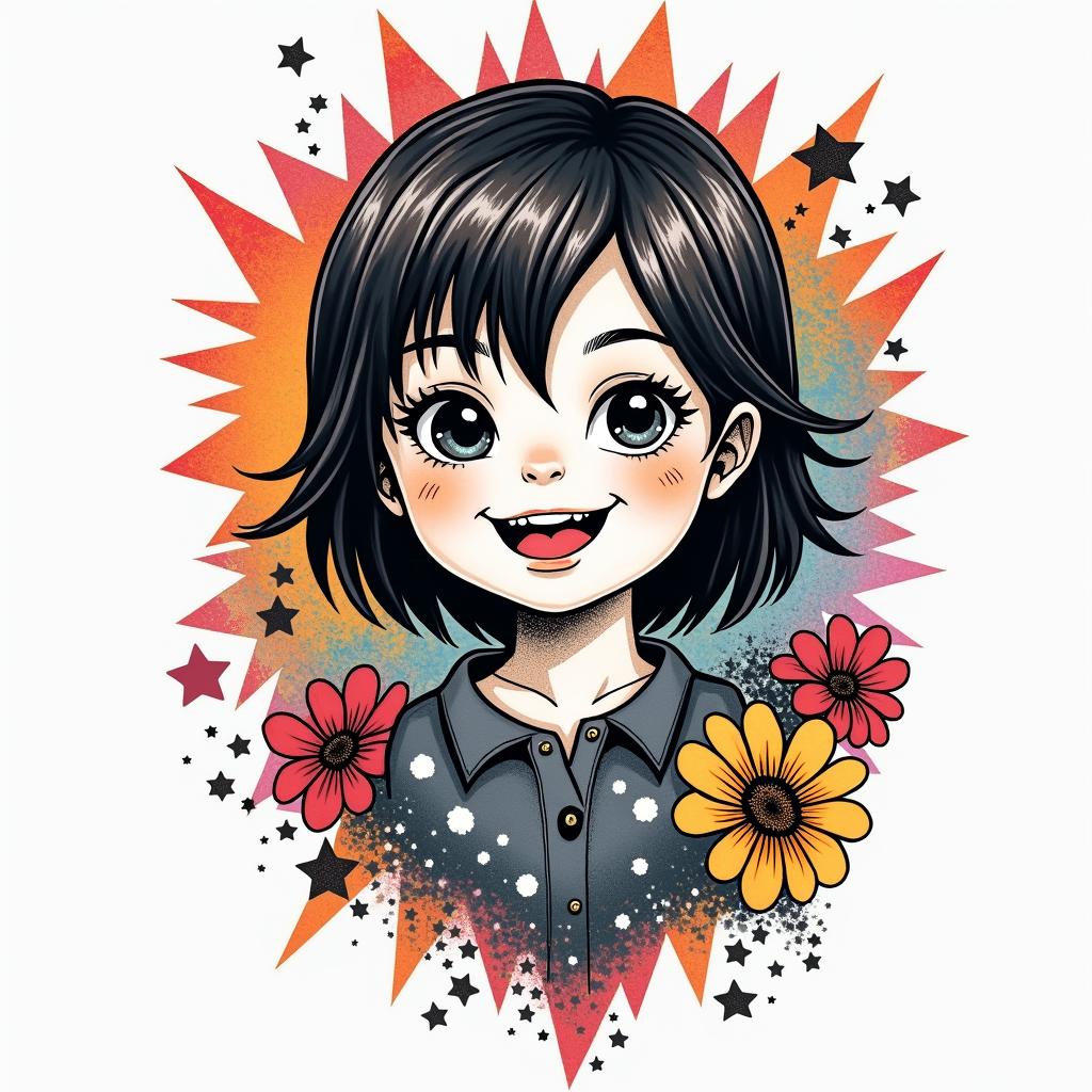 Coverup, miss little brother and bff, gone to soon.in pop art style tattoo, featuring bold and vibrant colors, exaggerated outlines, iconic imagery, inspired by comic books and speech bubbles, comic book characters, retro pop culture - Variation 2