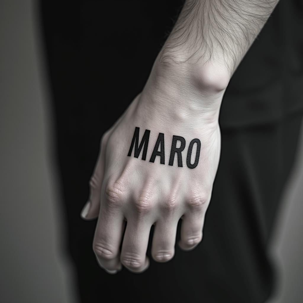 Mariaminimalist text-based tattoo, Monospace font ultra-realistic, perfectly placed, high-quality font design, photo-realistic shading, 8k, high quality, finely detailed typograph - Variation 15