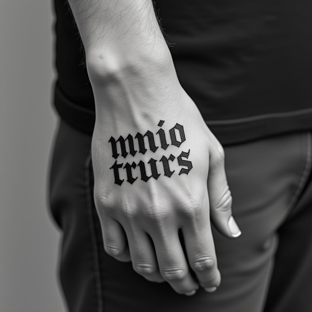 Mariaminimalist text-based tattoo, Monospace font ultra-realistic, perfectly placed, high-quality font design, photo-realistic shading, 8k, high quality, finely detailed typograph - Variation 14