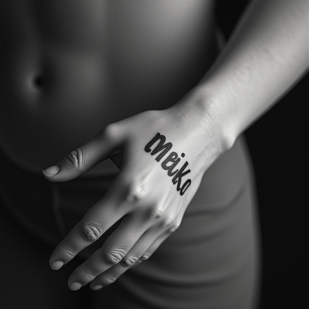 Mariaminimalist text-based tattoo, Monospace font ultra-realistic, perfectly placed, high-quality font design, photo-realistic shading, 8k, high quality, finely detailed typograph - Variation 7