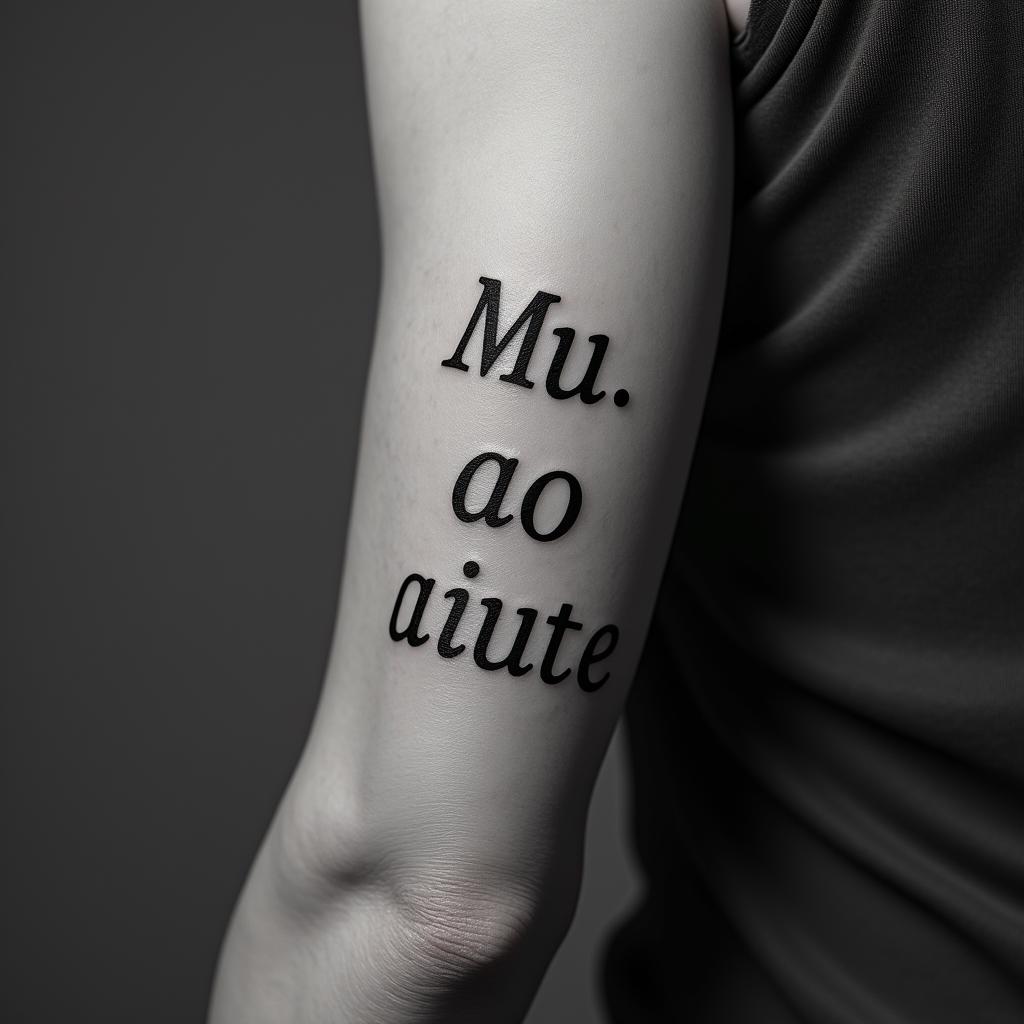 Mariaminimalist text-based tattoo, Monospace font ultra-realistic, perfectly placed, high-quality font design, photo-realistic shading, 8k, high quality, finely detailed typograph - Variation 6