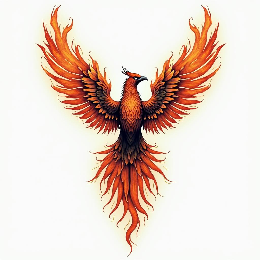 Medical symbol with phoenixin flame tattoo style showcasing fiery elements with dynamic flame patterns, glowing effect of flames, natural colors - Variation 3