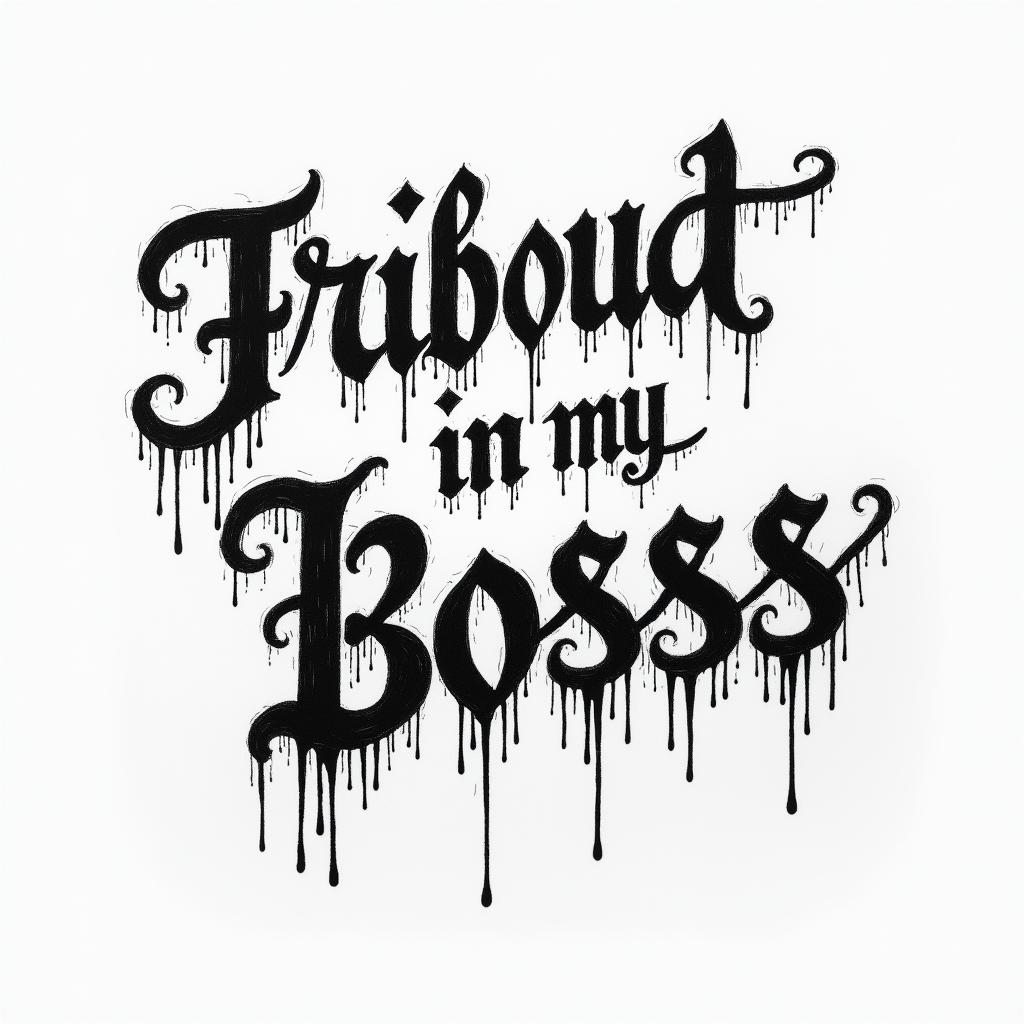 Tribute to my eternal boss🖤text-based tattoo, gothic font ultra-realistic, perfectly placed, high-quality font design, photo-realistic shading, 8k, high quality, finely detailed typography - Variation 3