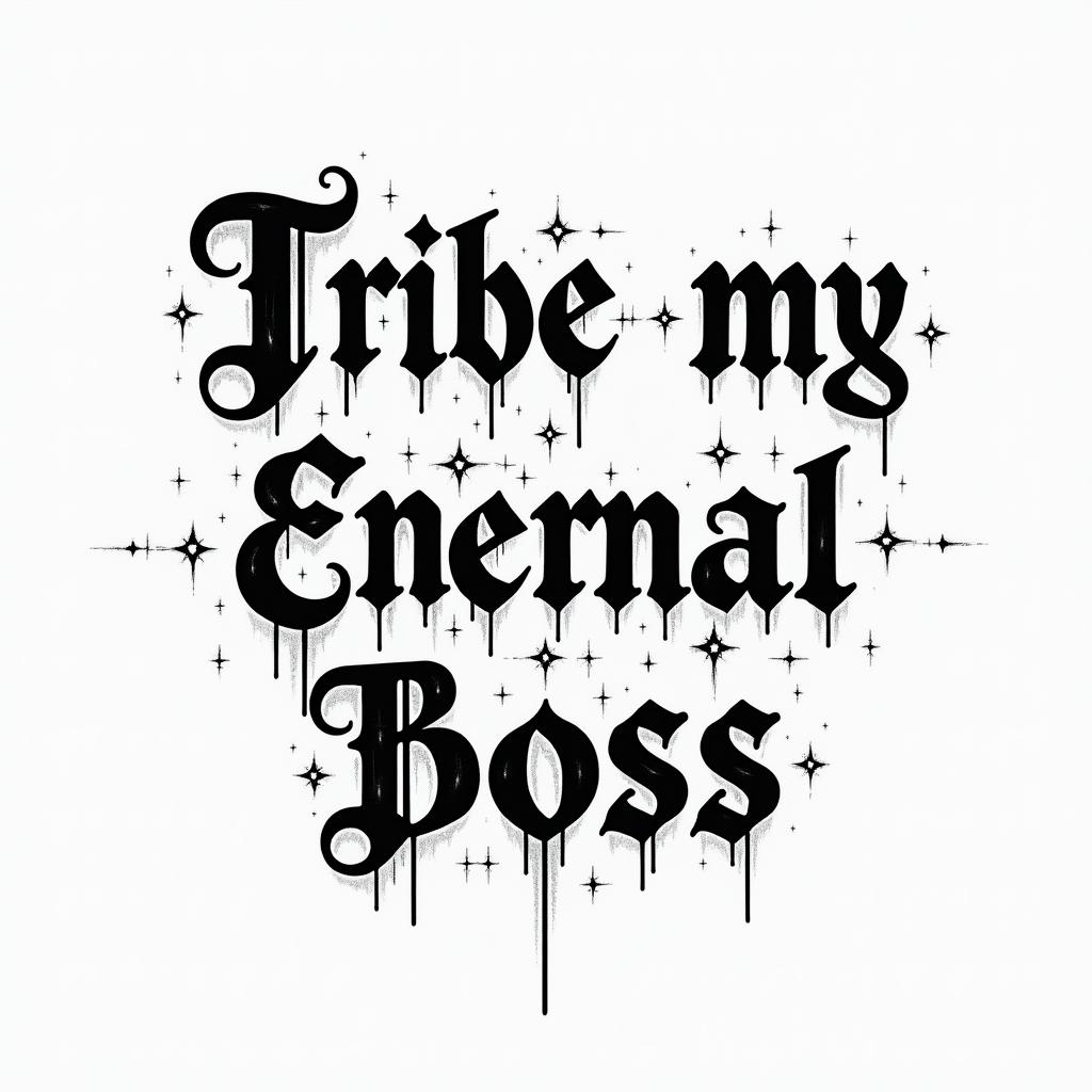 Tribute to my eternal boss🖤text-based tattoo, gothic font ultra-realistic, perfectly placed, high-quality font design, photo-realistic shading, 8k, high quality, finely detailed typography