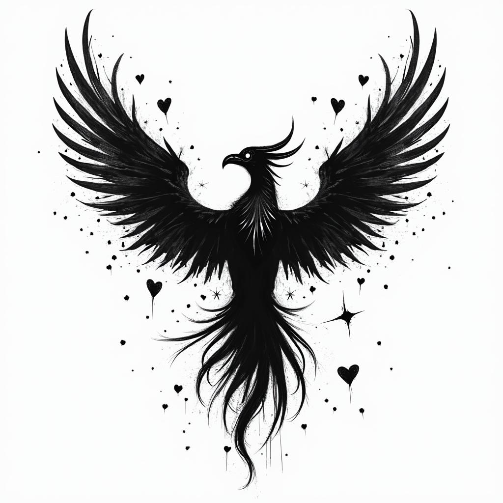 Medical symbol with phoenixin graffiti style tattoo, featuring bold and dynamic street art elements, spray-paint texture with exaggerated lines and expressive, chaotic brushstrokes, intricate lettering incorporated with graffiti tags, symbols like hearts, stars, and wings - Variation 3