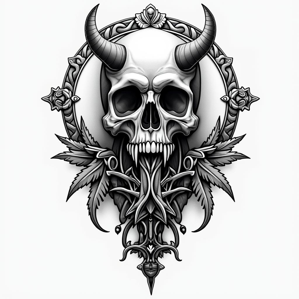 Deliver me from all evil disguised as good.in authentic tattoo style, incorporating traditional modifications, bold black outlines, solid color fills, featuring classic authentic elements - Variation 2