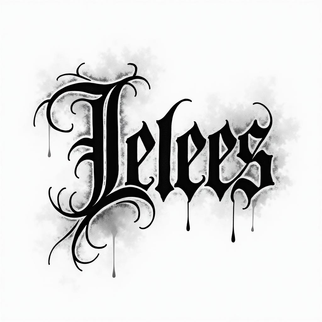 Black gray wash gothictext-based tattoo, gothic font ultra-realistic, perfectly placed, high-quality font design, photo-realistic shading, 8k, high quality, finely detailed typography - Variation 4