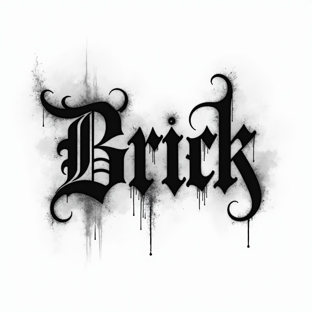 Black gray wash gothictext-based tattoo, gothic font ultra-realistic, perfectly placed, high-quality font design, photo-realistic shading, 8k, high quality, finely detailed typography