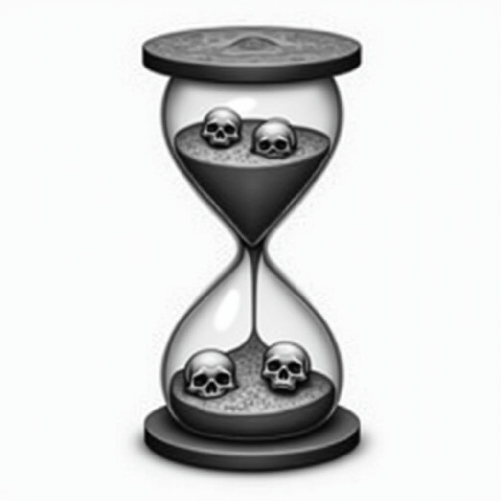 Hourglass with sand and skullsin realism tattoo style, featuring a highly detailed, lifelike, capturing every detail, photorealistic, ultra realistic, intricate shading, smooth and sharp, - Variation 11