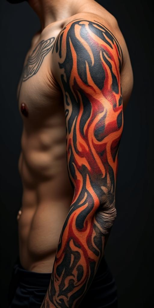 27 years with style and boldnessin flame tattoo style showcasing fiery elements with dynamic flame patterns, glowing effect of flames, natural colors - Variation 4
