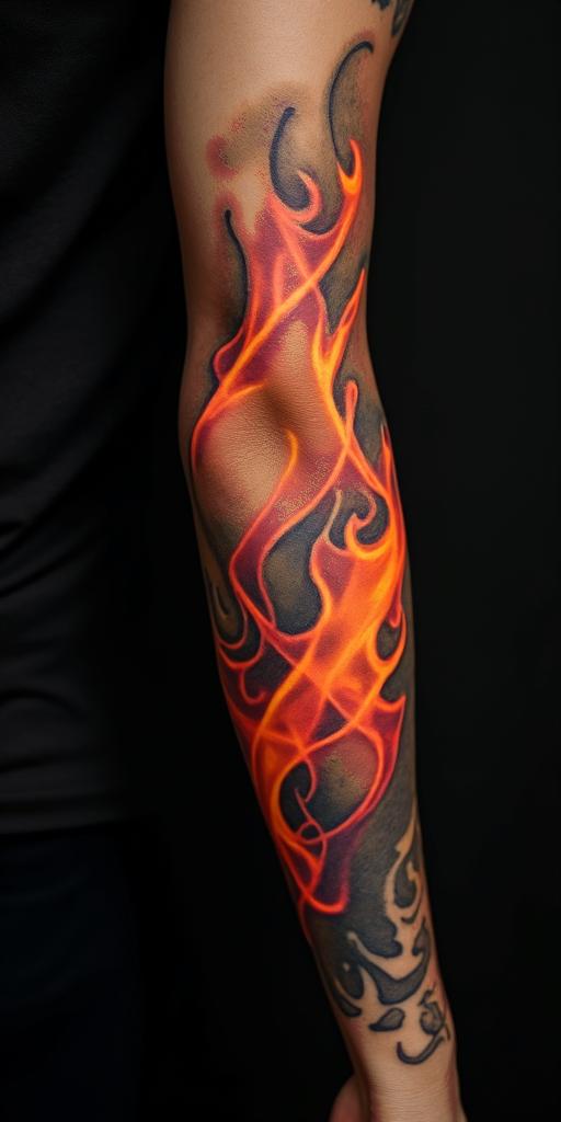 27 years with style and boldnessin flame tattoo style showcasing fiery elements with dynamic flame patterns, glowing effect of flames, natural colors - Variation 2