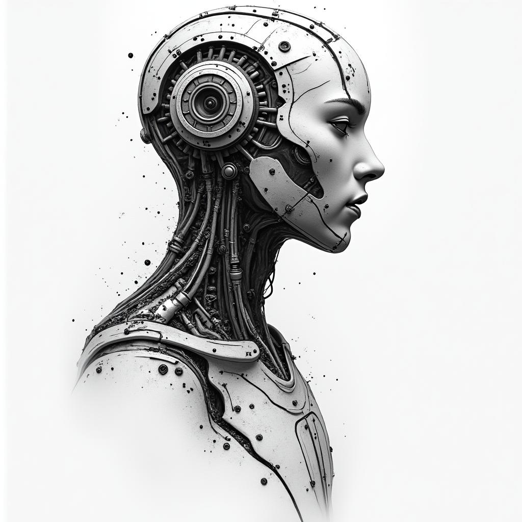 Trenbotattoo in biomechanic style, the tattoo covered by robotic elements of futuristic cyberpunk design, robotic features detail, showcasing intricate mechanical components - Variation 3