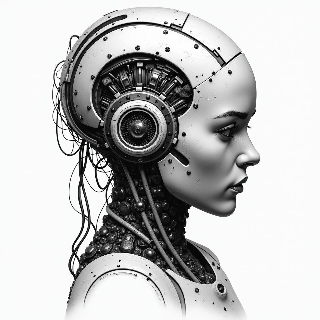 Trenbotattoo in biomechanic style, the tattoo covered by robotic elements of futuristic cyberpunk design, robotic features detail, showcasing intricate mechanical components - Variation 2