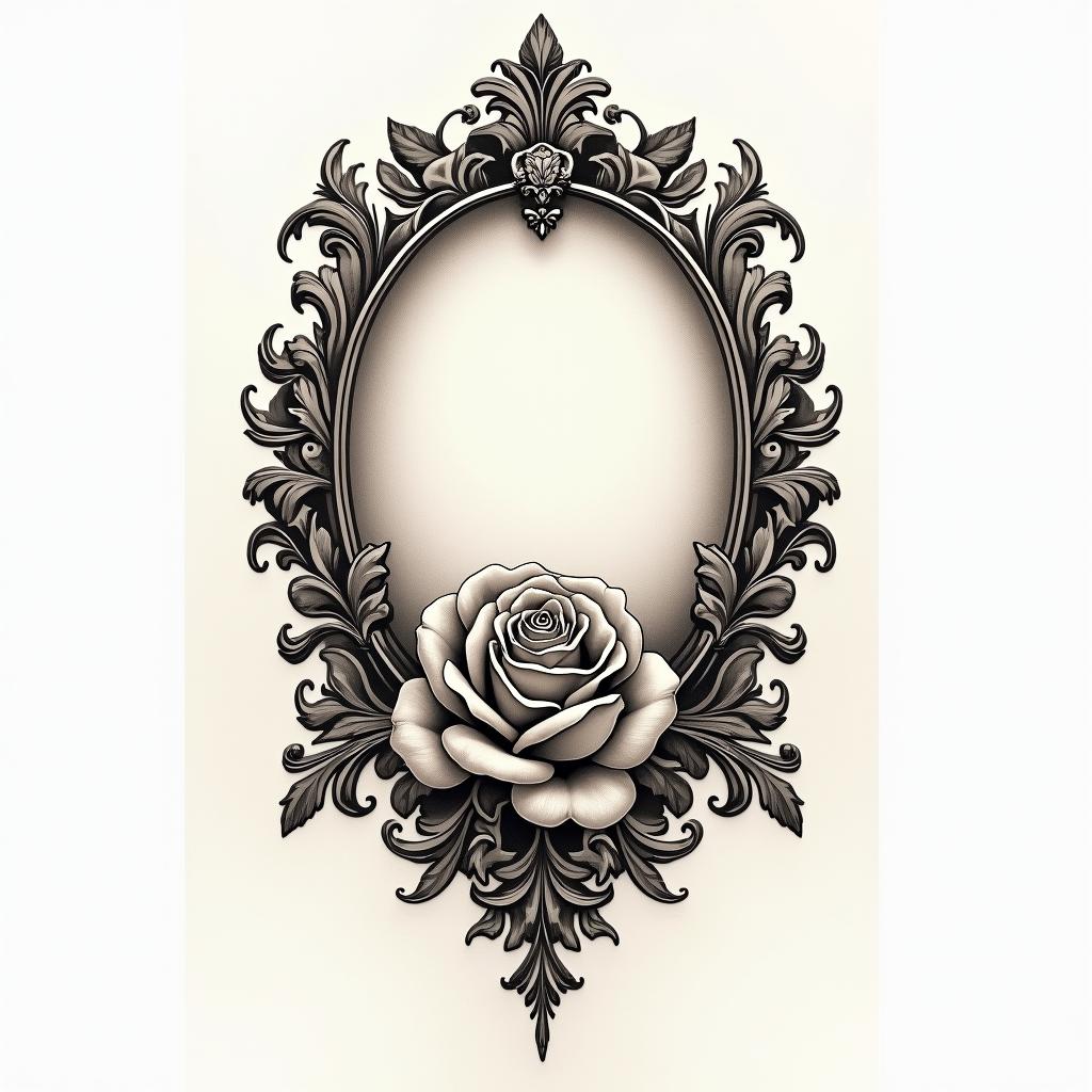 Erik, 1998, Russiain victorian style tattoo, featuring vintage and elegant elements, ornate frames, roses, antique, sepia-toned color scheme - Variation 3