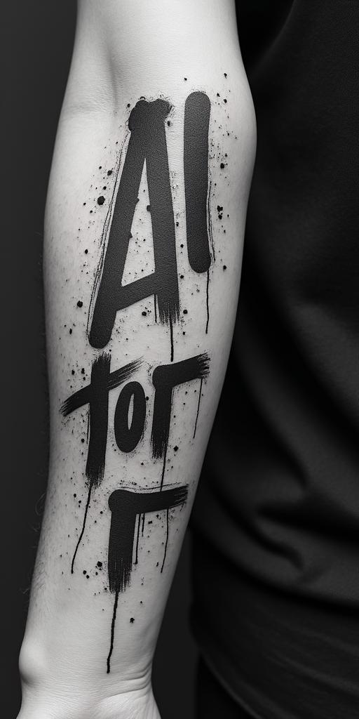 All for not studyingin graffiti style tattoo, featuring bold and dynamic street art elements, spray-paint texture with exaggerated lines and expressive, chaotic brushstrokes, intricate lettering incorporated with graffiti tags, symbols like hearts, stars, and wings - Variation 7