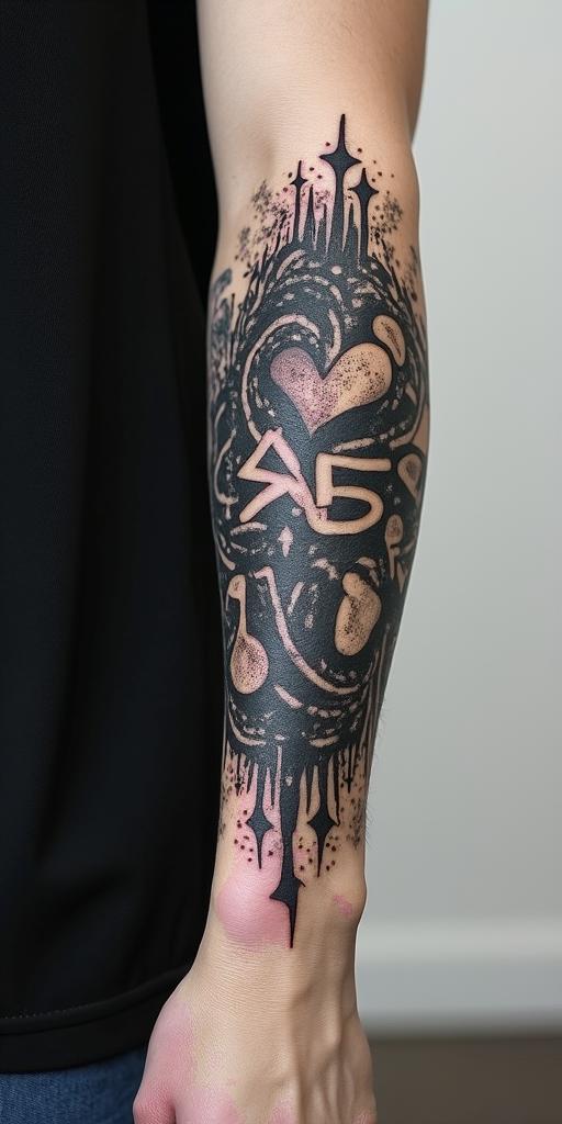 All for not studyingin graffiti style tattoo, featuring bold and dynamic street art elements, spray-paint texture with exaggerated lines and expressive, chaotic brushstrokes, intricate lettering incorporated with graffiti tags, symbols like hearts, stars, and wings - Variation 6