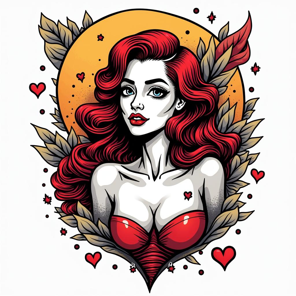 Leslie, Pisces, Saskatoonin pop art style tattoo, featuring bold and vibrant colors, exaggerated outlines, iconic imagery, inspired by comic books and speech bubbles, comic book characters, retro pop culture - Variation 2