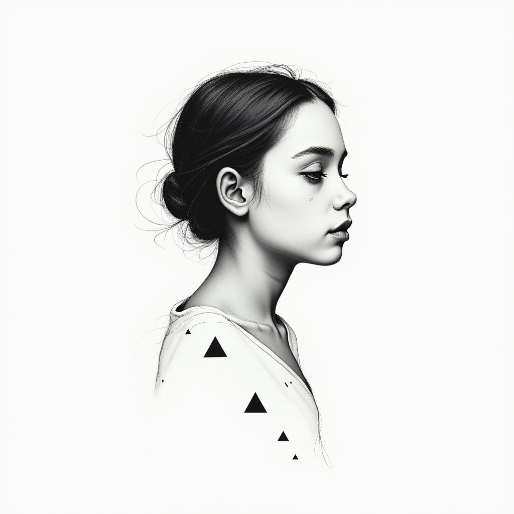 Daughterin minimalist style tattoo, featuring simple shapes and fine lines, with minimal shading and details, tiny triangles, creating a sense of balance and harmony - Variation 4