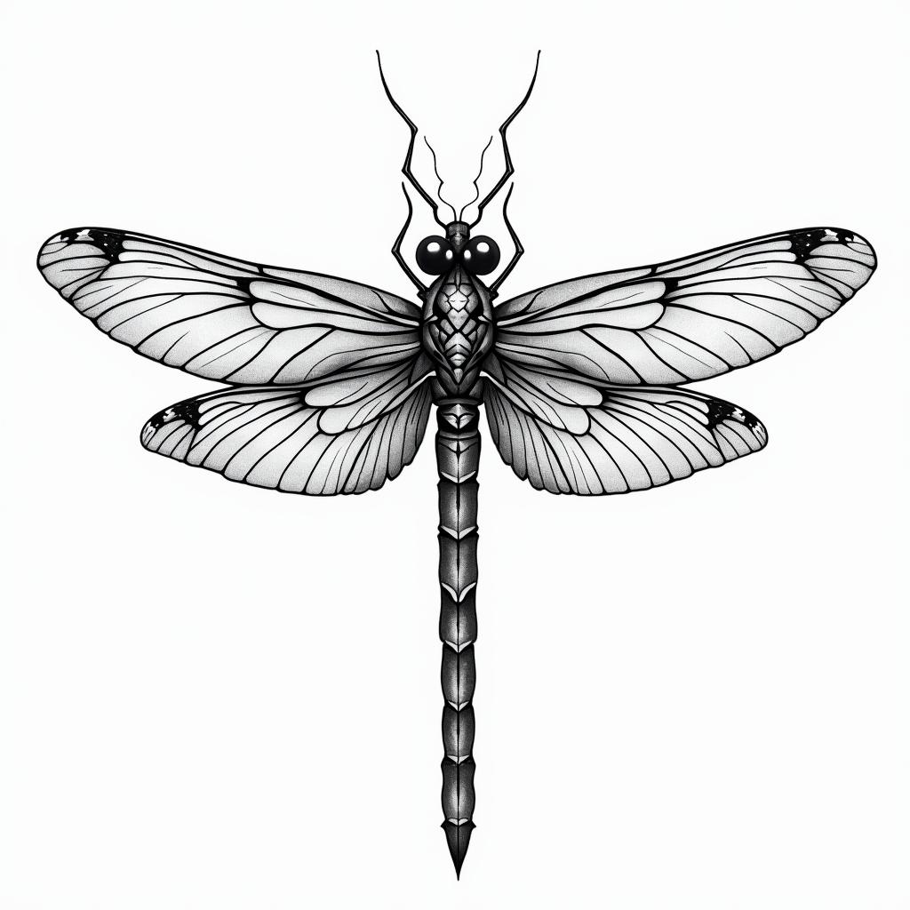 Buddah flowers dragonflyin ornamental tattoo style, featuring intricate symmetrical patterns and floral designs, showcasing highly detailed line work and geometric shapes, creating a sense of elegance and balance