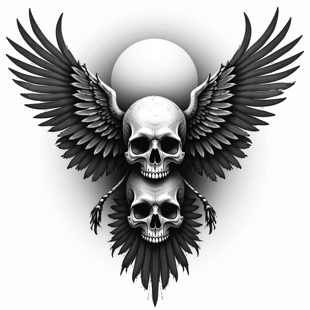 Sun Sea Birds in horror tattoo style, showcasing haunting and unsettling, dark and gritty textures with skulls, eerie faces, jgged designs, bold and intense shading - Variation 3