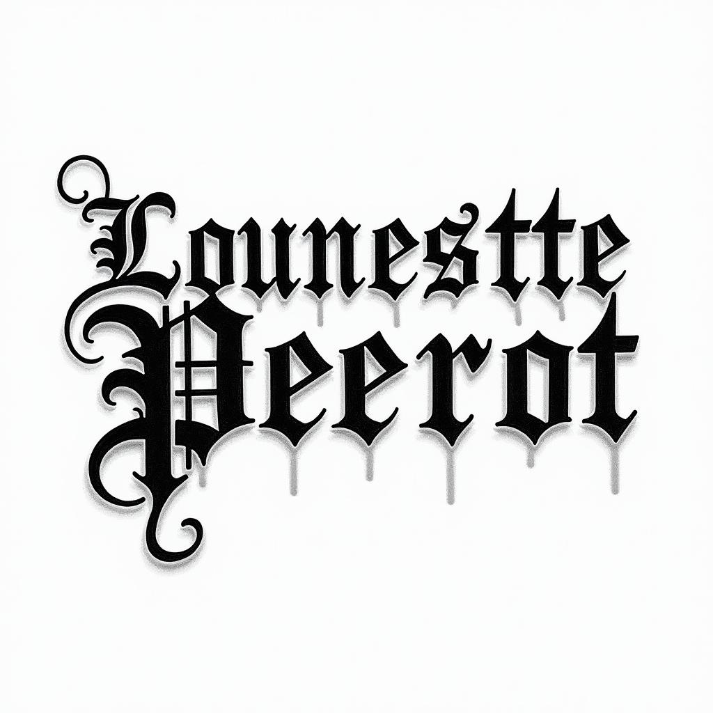 Louisette & Pierrottext-based tattoo, gothic font ultra-realistic, perfectly placed, high-quality font design, photo-realistic shading, 8k, high quality, finely detailed typography - Variation 3