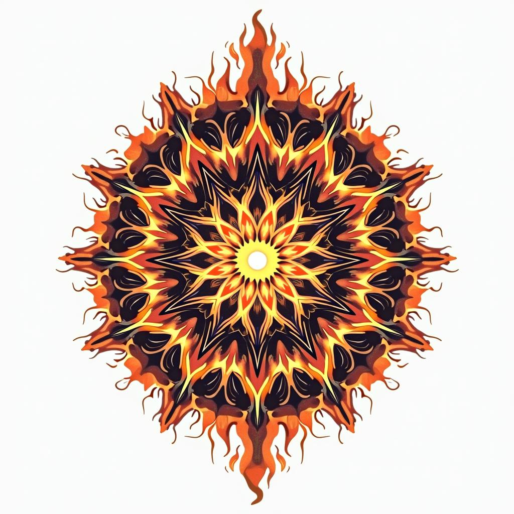 Sacred geometry patterns for fillerin flame tattoo style showcasing fiery elements with dynamic flame patterns, glowing effect of flames, natural colors - Variation 3