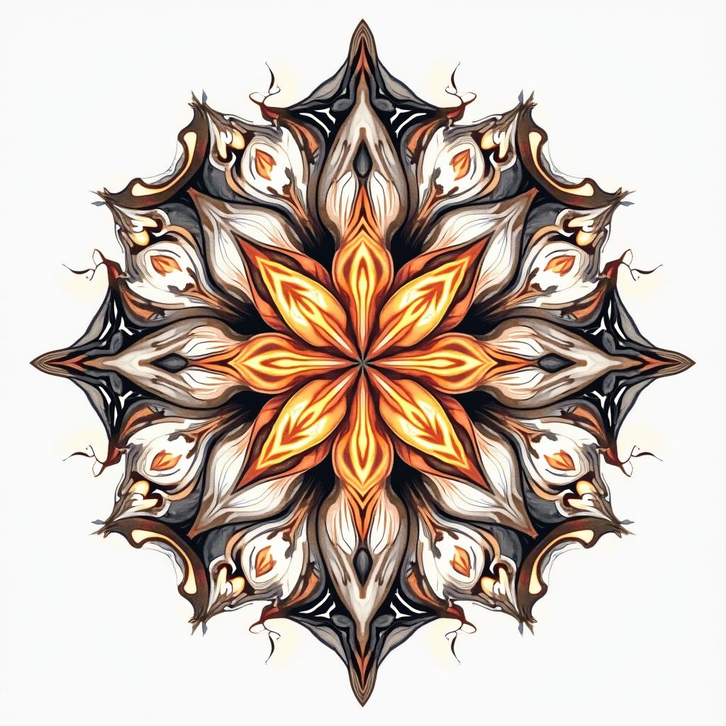 Sacred geometry patterns for fillerin flame tattoo style showcasing fiery elements with dynamic flame patterns, glowing effect of flames, natural colors - Variation 4
