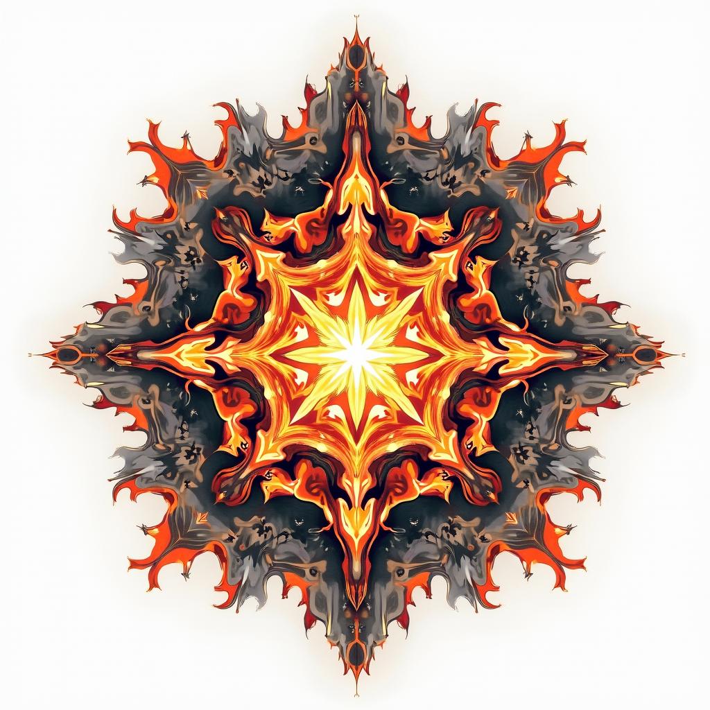 Sacred geometry patterns for fillerin flame tattoo style showcasing fiery elements with dynamic flame patterns, glowing effect of flames, natural colors