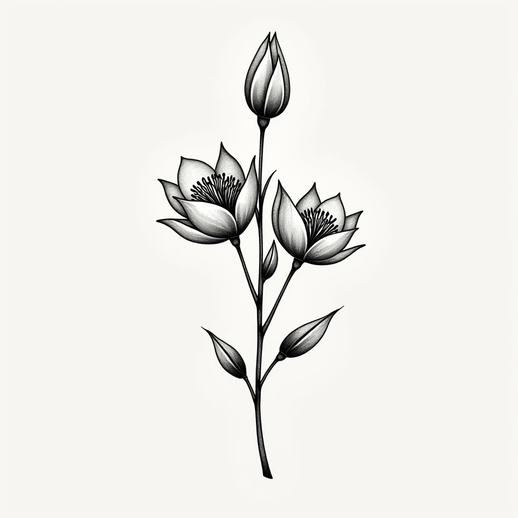 Water Heart Time Magnoliasin minimalist style tattoo, featuring simple shapes and fine lines, with minimal shading and details, tiny triangles, creating a sense of balance and harmony