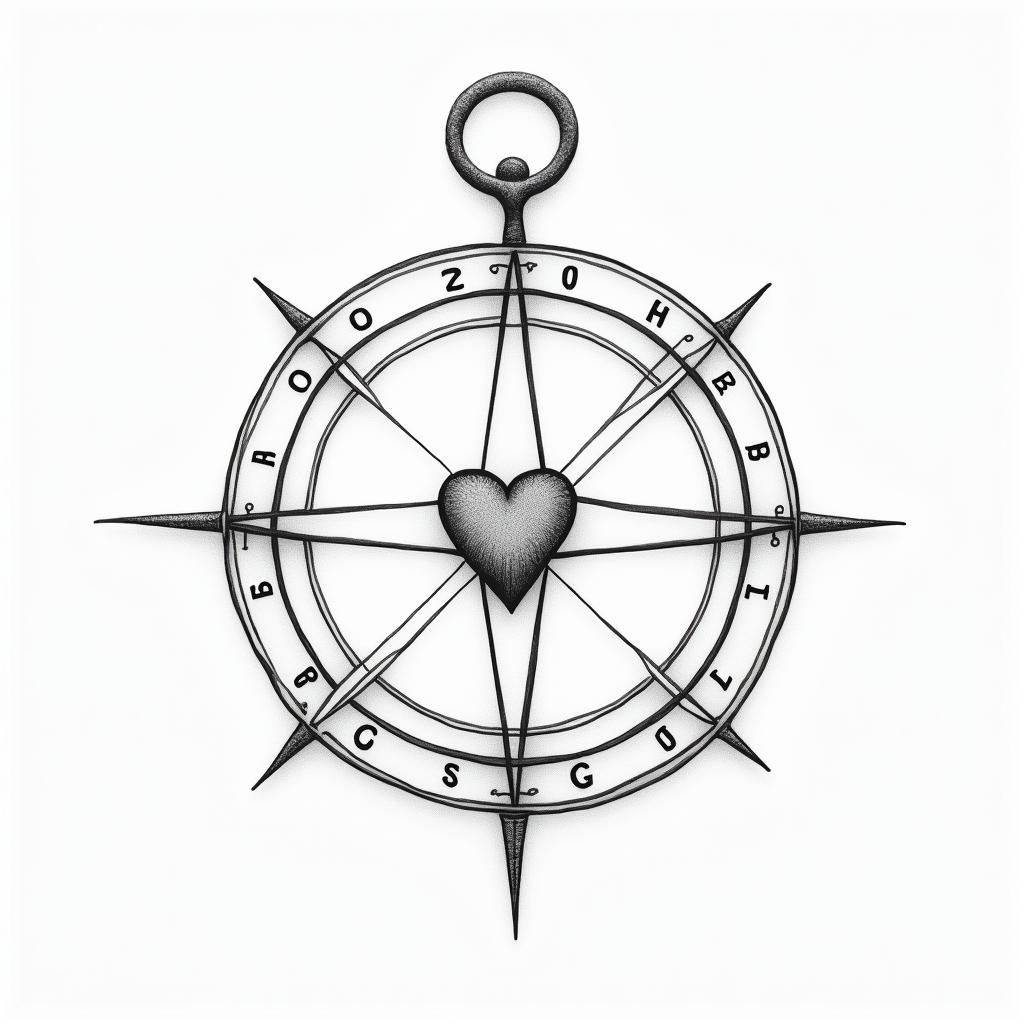 Compassin Modest style tattoo, featuring soft, delicate line work with simple and meaningful symbols, gentle waves, a heart, evoking a sense of serenity and grace, - Variation 4