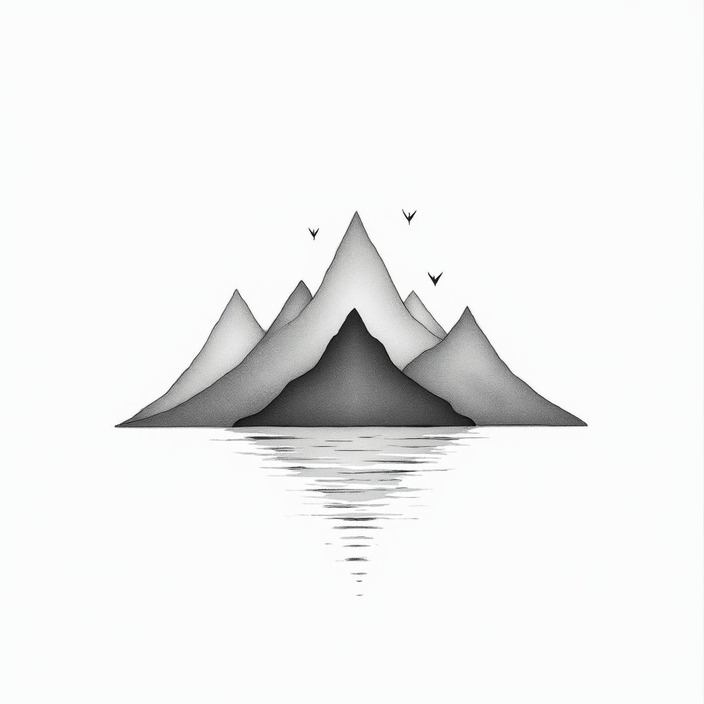 Mountains and Seain minimalist style tattoo, featuring simple shapes and fine lines, with minimal shading and details, tiny triangles, creating a sense of balance and harmony - Variation 2