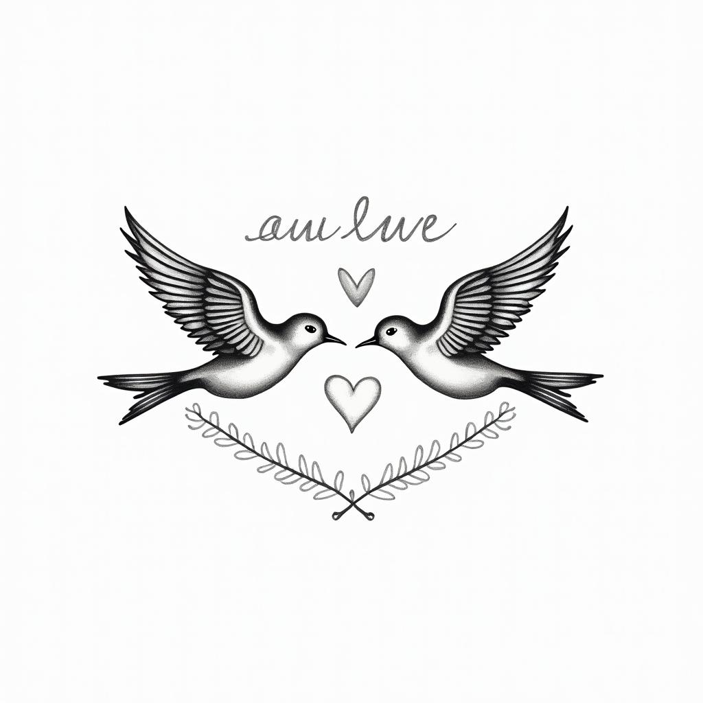 Live sea birdsin Modest style tattoo, featuring soft, delicate line work with simple and meaningful symbols, gentle waves, a heart, evoking a sense of serenity and grace,